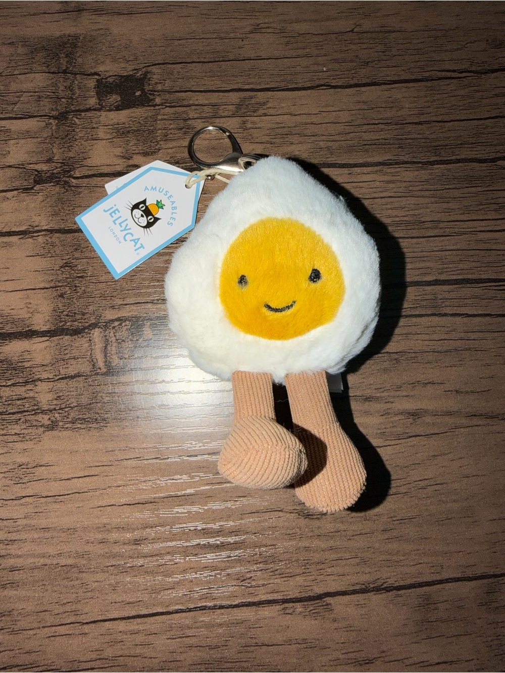 Jellycat White & Yellow Sunny Egg Plush Keychain
